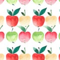 Four juicy apples pattern watercolor