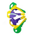 Four keys with the Brazilian flag isolated on a white background
