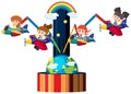 Four kids on airplane ride at circus Royalty Free Stock Photo