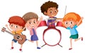 Four kids playing music in band