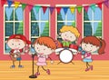 Four kids playing music in the band