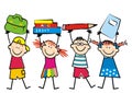 Four kids with school supplies, eps. Royalty Free Stock Photo