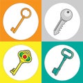 Four Kind of Classic House Keys Mixed Shapes Royalty Free Stock Photo
