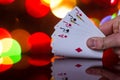 Four of a kind poker cards combination on blurred background casino luck fortune card game Royalty Free Stock Photo