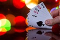 Four of a kind poker cards combination on blurred background casino luck fortune card game Royalty Free Stock Photo