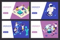 Four Kindergarten Isometric Banner Set