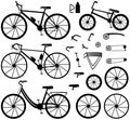 Four kinds of bicycles: mountain (or cross-country) bike, road bike, city bike and bmx bike. Bike accessories.
