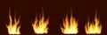 Four kinds of flame wood fire on a brown background