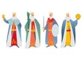 Four kings dressed in ancient clothes, carrying rods, cups, golds, swords and shields. Playing card figures