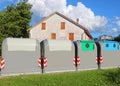 four large bins for separate collection uraban solid waste city street Royalty Free Stock Photo