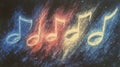 Four large colored musical notes on cosmic canvas Royalty Free Stock Photo