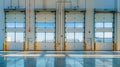 Four Large Garage Doors in a Warehouse Royalty Free Stock Photo