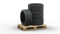 Four Large Sport Tire Stacked on a wood pallet