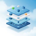 Four-layer digital architecture diagram against a cloudy background. Each layer Royalty Free Stock Photo