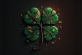 Four leaf clover on dark background, closeup. Good luck symbol. Generative AI