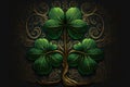 Four leaf clover on dark background, closeup. Good luck symbol. Generative AI