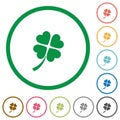 Four leaf clover flat icons with outlines