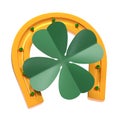 Four leaf clover and golden horseshoe on transparent background Royalty Free Stock Photo