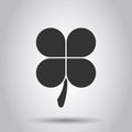 Four leaf clover icon in flat style. St Patricks Day vector illustration on white isolated background. Flower shape business Royalty Free Stock Photo