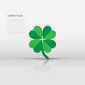 Four leaf clover icon in flat style. St Patricks Day vector illustration on white isolated background. Flower shape business Royalty Free Stock Photo