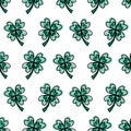 Four-leaf clover leaves on white seamless vector pattern. Cute hand drawn lucky charms Royalty Free Stock Photo