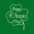 Four leaf clover and lettering Happy St. Patricks Day icon, template card, poster, sticker. sketch hand drawn doodle style. vector