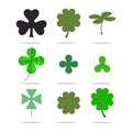 Four leaf clover, shamrock vector irish icons set. St. Patrick`s Day Royalty Free Stock Photo