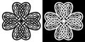 Four-leaf clover shaped knot made of Celtic heart shape knots, black and white silhouette, celtic style. Isolated vector Royalty Free Stock Photo