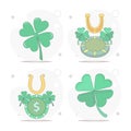 four leaf clover vector flat illustration. clover leaf with horse shoe Royalty Free Stock Photo