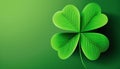 four-leaf green clover for good luck on St. Patrick's Day, bright green background, copy space, generative ai Royalty Free Stock Photo