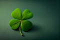 Four-leaf green clover for good luck on St. Patrick's Day, bright green background. Copy space. Generative Ai Royalty Free Stock Photo
