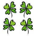 Four Leaf Green Clover. Luck, Success Symbol. Good Luck. Irish Luch. Saint Patricks Day Ireland Vector Illustration Hand Drawn. Sa