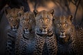 Four Leopards portrait on nature background. AI Generative