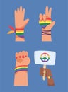 four lgbtiq community hands