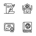 Four line art icons for education and science on white background learning knowledge Royalty Free Stock Photo
