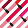 Four lipsticks paint color stripes. Lipstick color choice.