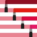 Four lipsticks paint color stripes. Lipstick color choice.