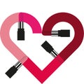 Four lipsticks paint heart shaped color lines. Lipstick color choice.
