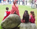 Four little girls peasant during a folkloristic event of Pinzolo