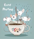Little mouses with coffee cup