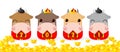 Four little ox holding a signs with Chinese gold, Happy new year 2021 year of the rat zodiac, Cartoon cute cow vector illustration Royalty Free Stock Photo
