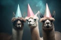 Four llamas wearing party hats Royalty Free Stock Photo