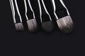 Four makeup brushes close-up on a black background. horizontal