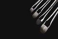 Four makeup brushes close-up diagonally on a black background. h