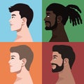 four male faces profiles