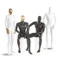 Four male mannequins in a sitting and standing pose on an isolated background .3d rendering