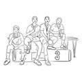Four male table tennis players with medals sitting on winner podium vector illustration sketch doodle hand drawn with black lines