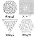 Four mazes shapes against white Royalty Free Stock Photo
