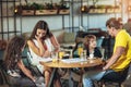 Four member family having great time in a restaurant