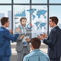 Map. The men discuss the data with one holding a tablet. The charts display Royalty Free Stock Photo